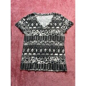 Mossimo Supply Co. Women’s XL T-Shirt Black Grey Aztec Tribal Geometric V-Neck